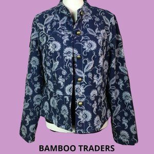 Women's Denim Button Front Jacket W/Flower Print